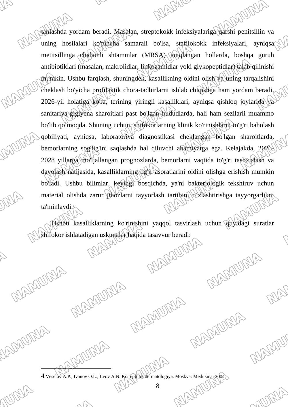 Terining yiringli kasalliklari. Streptodermiyalar. — mustaqil ish, 8-varaq