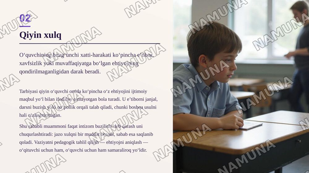 Tarbiyasi qiyin o‘quvchilar bilan ishlashda pedagogik hamkorlik mexanizmlari (vaziyatli masalalar tayyorlash) — zamonaviy taqdimot, 3-slayd
