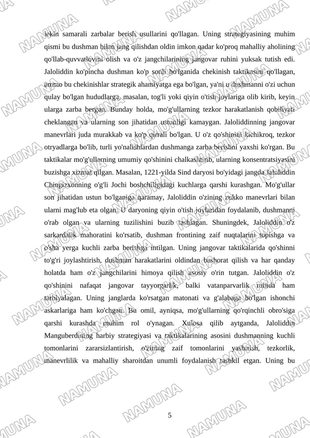 Jaloliddin Manguberdi-Vatan himoyachisi — mustaqil ish, 5-varaq