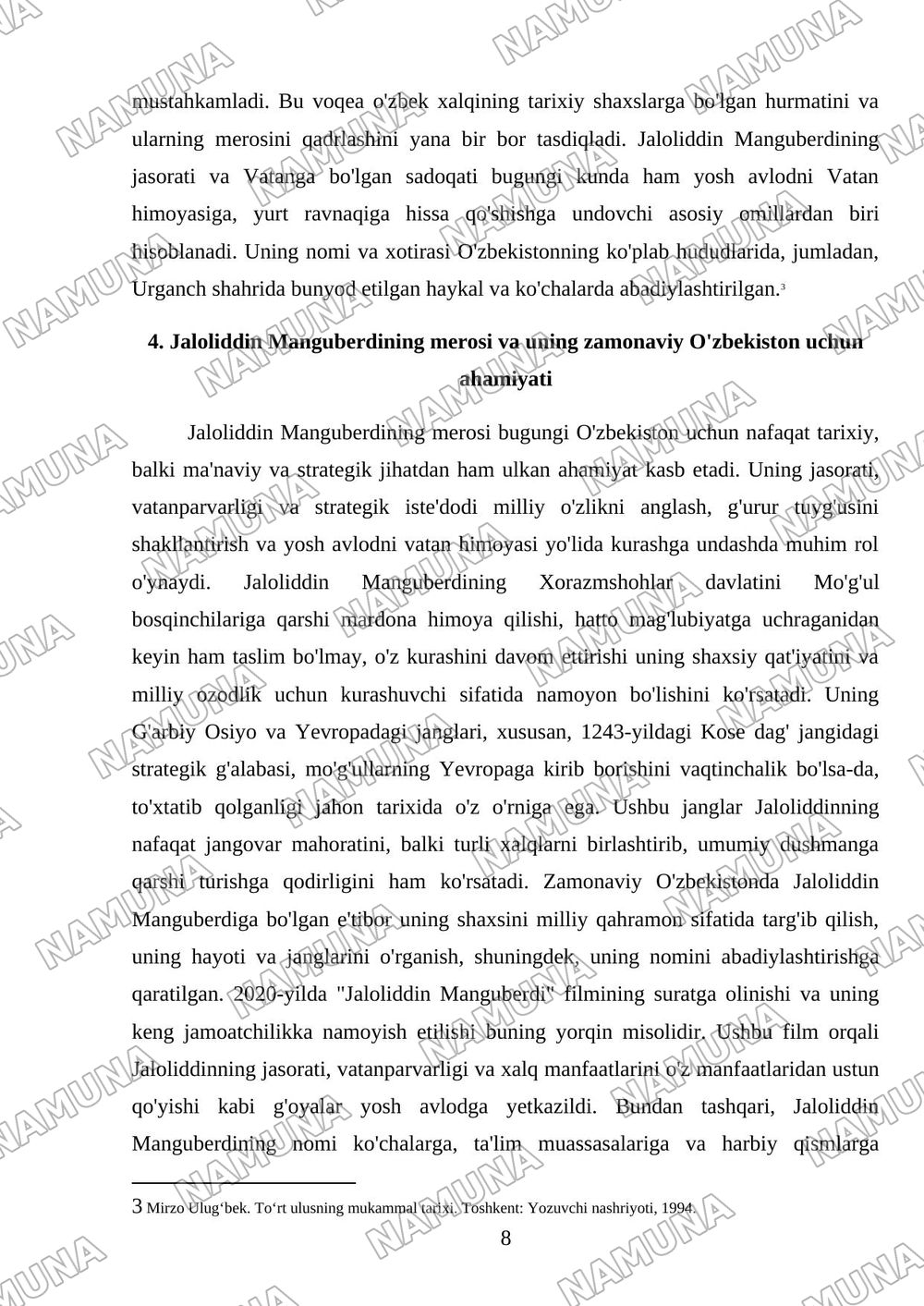 Jaloliddin Manguberdi-Vatan himoyachisi — mustaqil ish, 8-varaq
