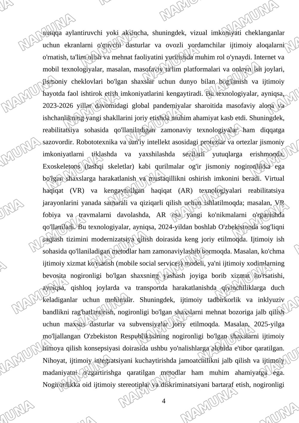 Nogironligi bòlgan shaxslar bilan ijtimoiy ish texnologiyalari — mustaqil ish, 4-varaq