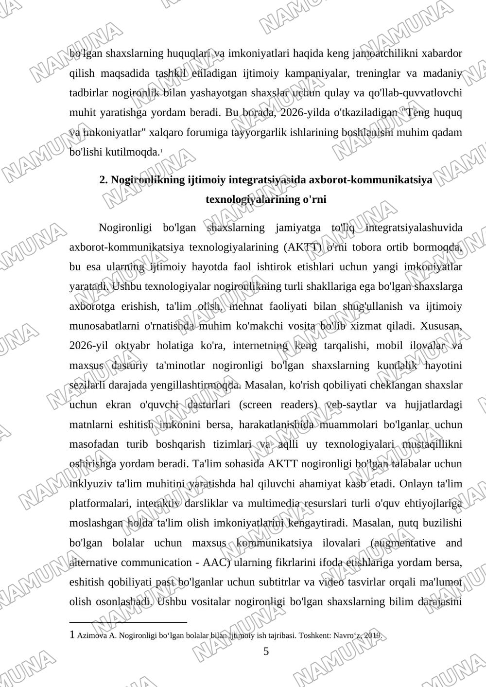 Nogironligi bòlgan shaxslar bilan ijtimoiy ish texnologiyalari — mustaqil ish, 5-varaq