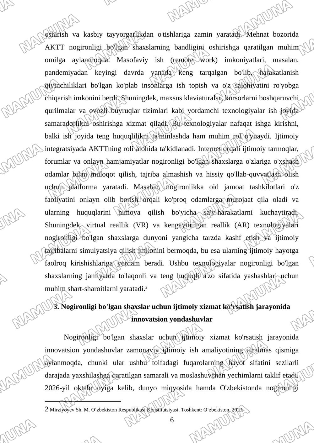 Nogironligi bòlgan shaxslar bilan ijtimoiy ish texnologiyalari — mustaqil ish, 6-varaq