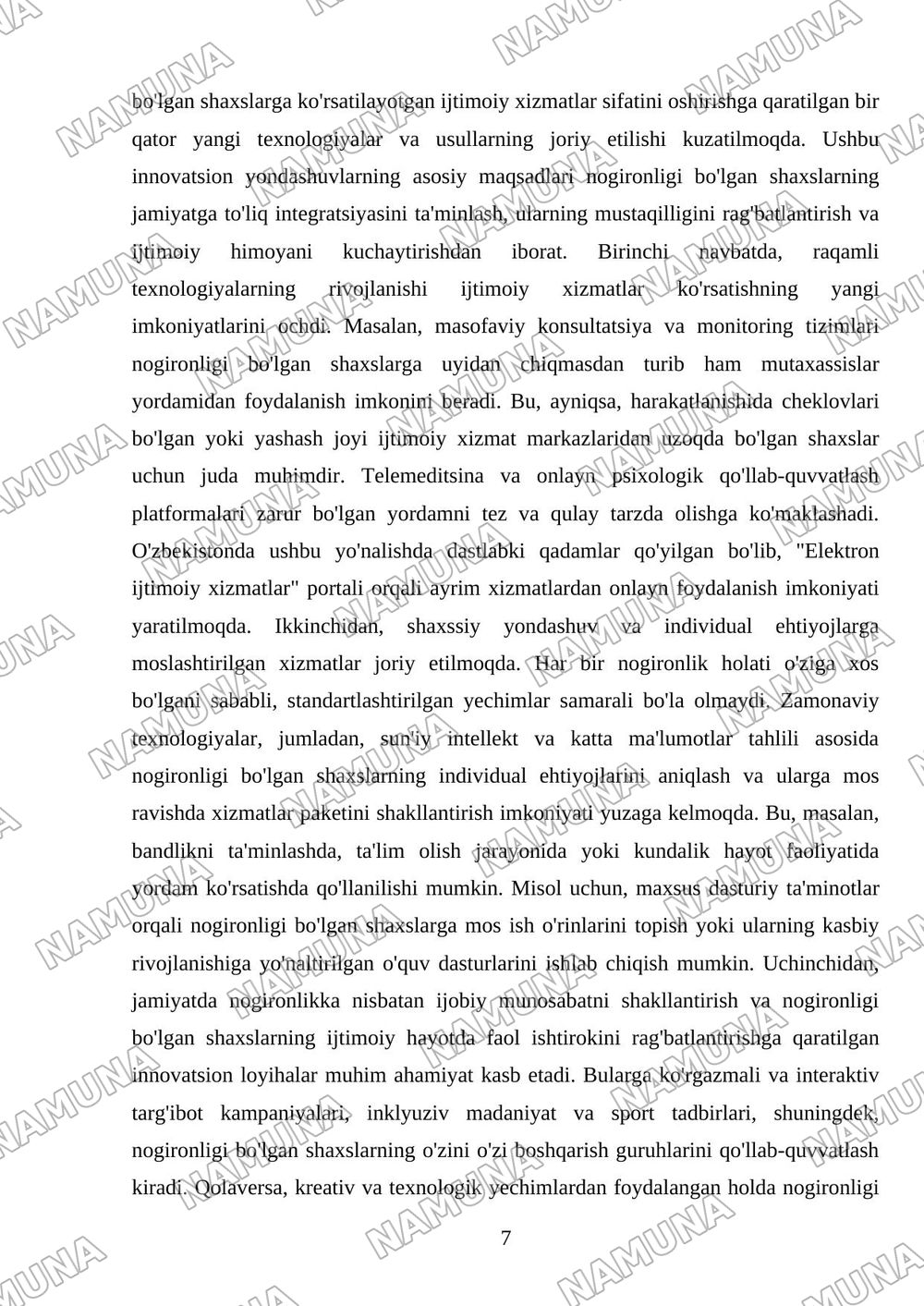 Nogironligi bòlgan shaxslar bilan ijtimoiy ish texnologiyalari — mustaqil ish, 7-varaq