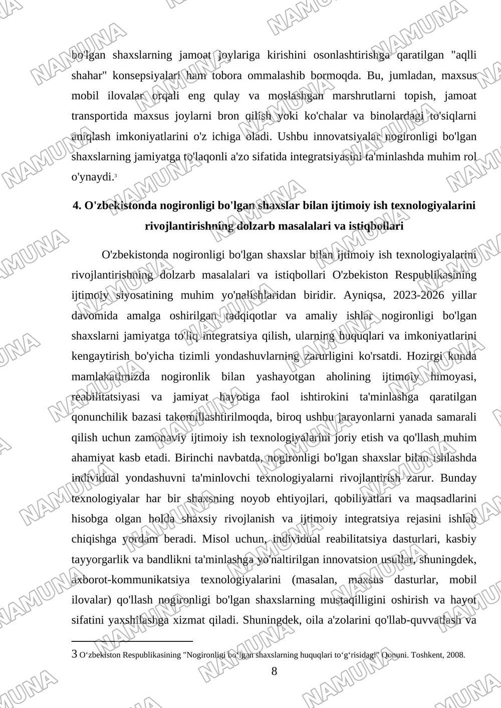 Nogironligi bòlgan shaxslar bilan ijtimoiy ish texnologiyalari — mustaqil ish, 8-varaq