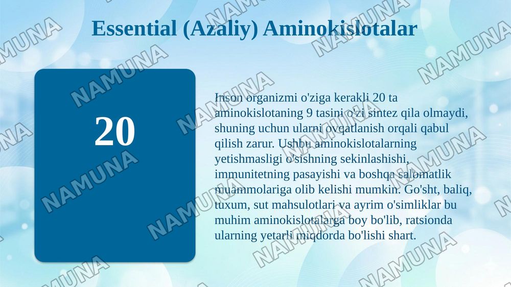 Aminokislotalarning biologik ahamiyati. — taqdimot, 7-slayd
