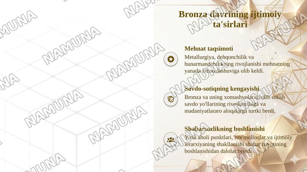 Insoniyatning tarixiy rivojlanishida Bronza davrining o'rni va roli — taqdimot, 6-slayd