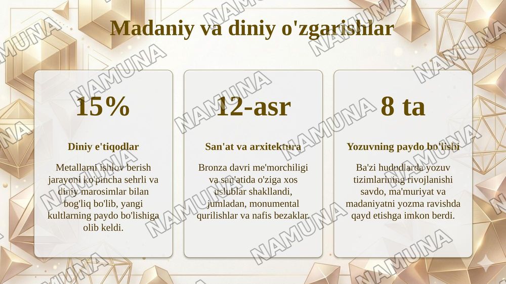 Insoniyatning tarixiy rivojlanishida Bronza davrining o'rni va roli — taqdimot, 8-slayd