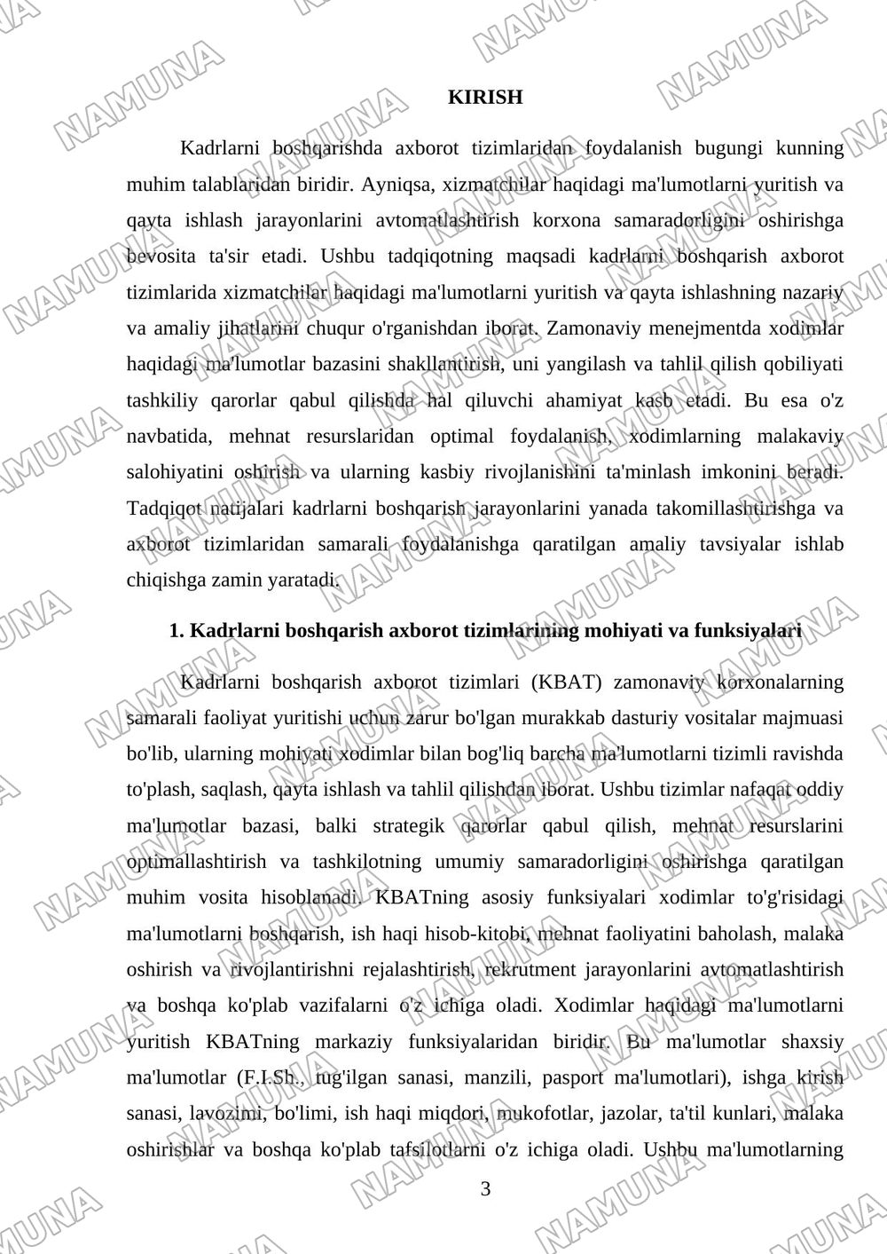 kadrlarni boshqarish infoymaciyalik tizimlarda xizmotkorlar haqidagi malumotlarni yuritish va qayta ishlash — referat, 3-varaq