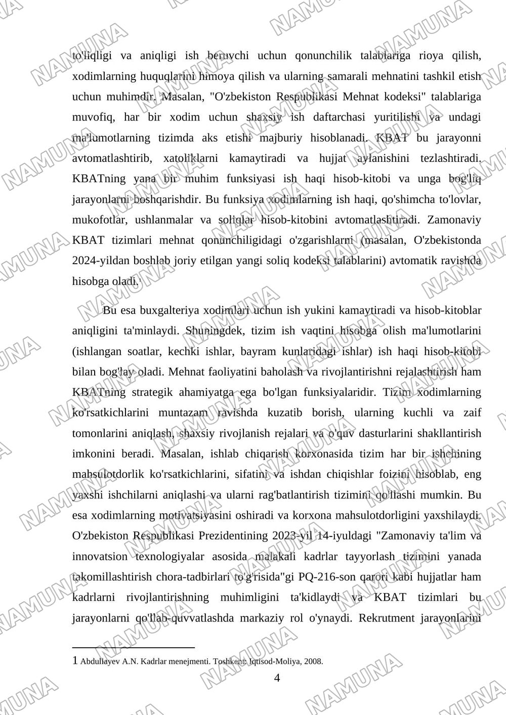 kadrlarni boshqarish infoymaciyalik tizimlarda xizmotkorlar haqidagi malumotlarni yuritish va qayta ishlash — referat, 4-varaq