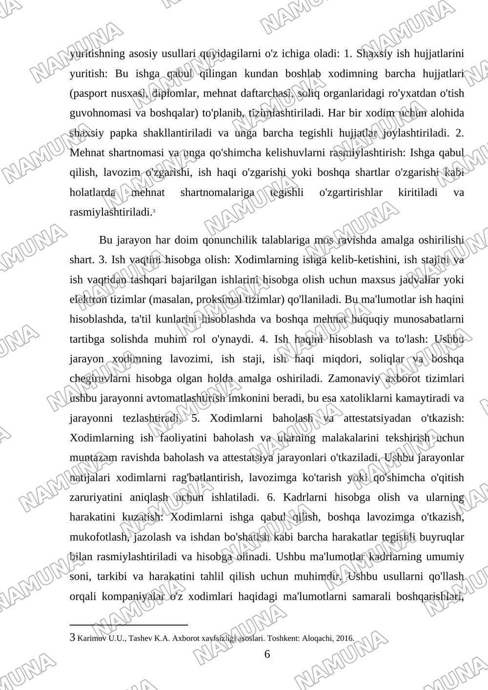 kadrlarni boshqarish infoymaciyalik tizimlarda xizmotkorlar haqidagi malumotlarni yuritish va qayta ishlash — referat, 6-varaq