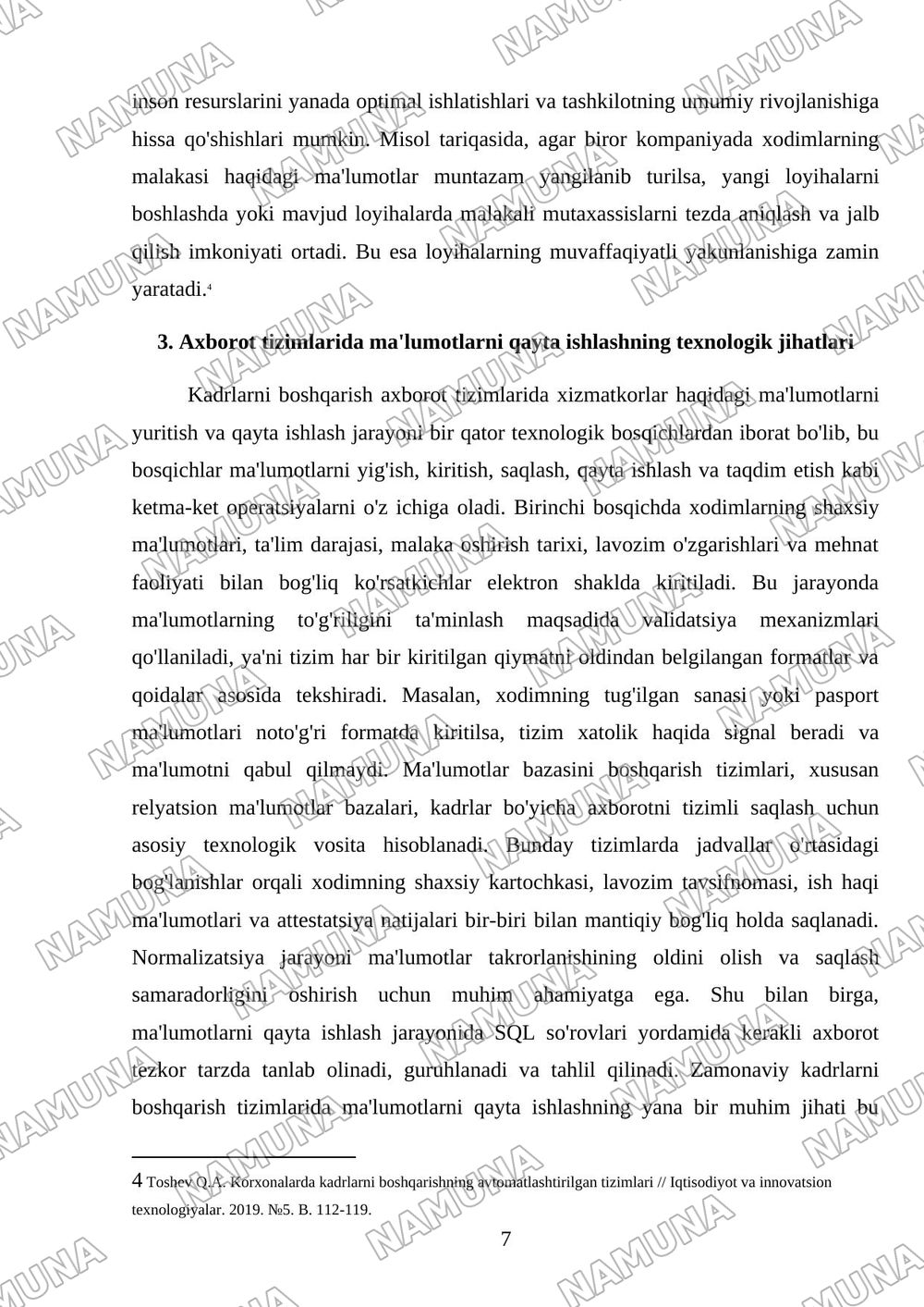 kadrlarni boshqarish infoymaciyalik tizimlarda xizmotkorlar haqidagi malumotlarni yuritish va qayta ishlash — referat, 7-varaq