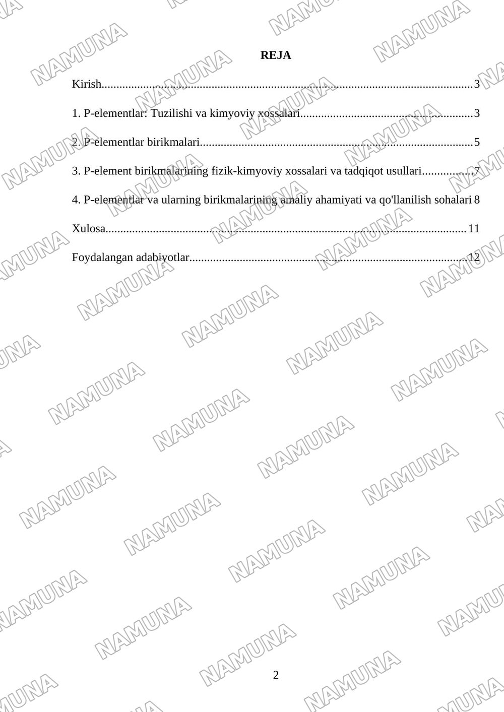 p-elementlar. Ulaning birikmalari va xossalari. — referat, 2-varaq