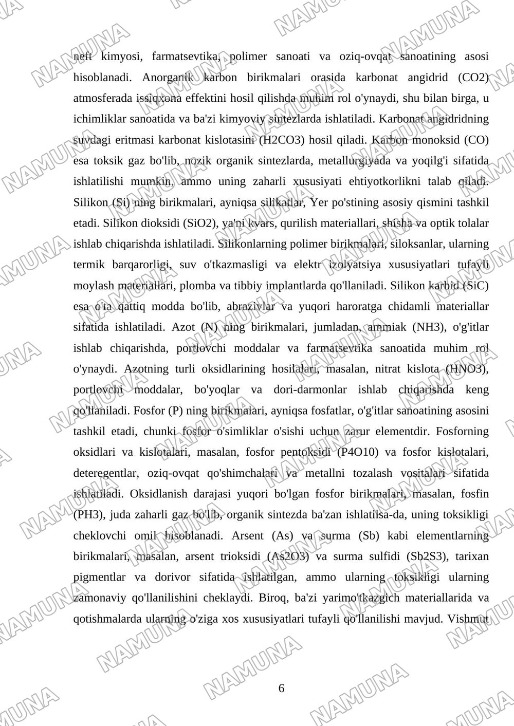 p-elementlar. Ulaning birikmalari va xossalari. — referat, 6-varaq