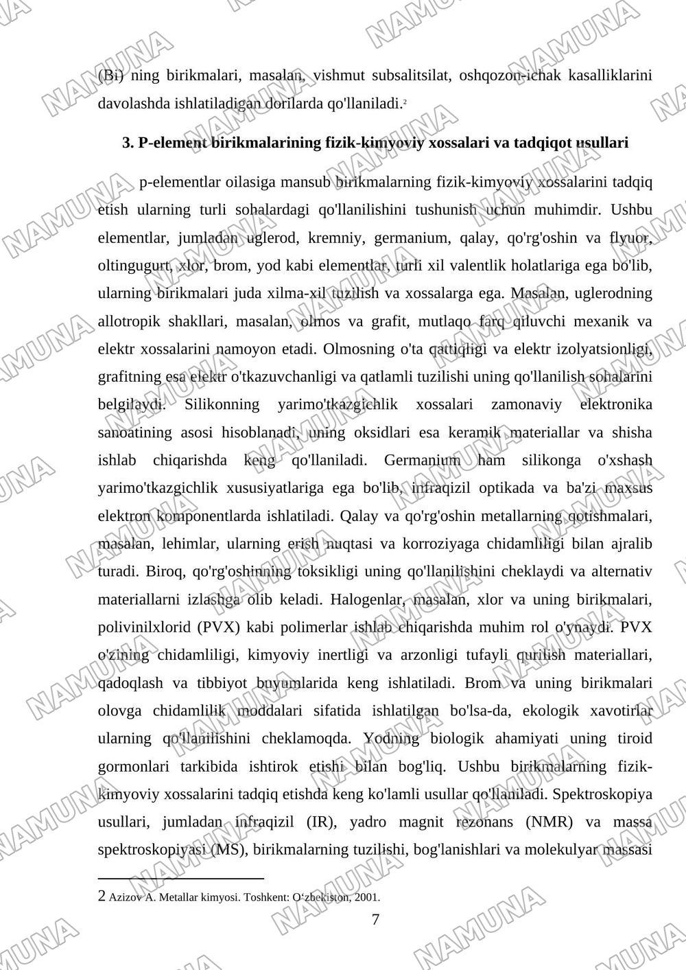 p-elementlar. Ulaning birikmalari va xossalari. — referat, 7-varaq