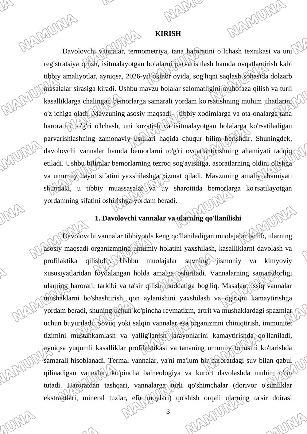 Davolovchi vannalar. Termometriya. Tana haroratini o‘lchash texnikasi va uni registratsiya qilish. Isitmalayotgan bolalarni parvarishlash (IVBDV isitmalayotgan bolalarga yordam ko‘rsatish). Ovqatlanti — mustaqil ish, 3-varaq