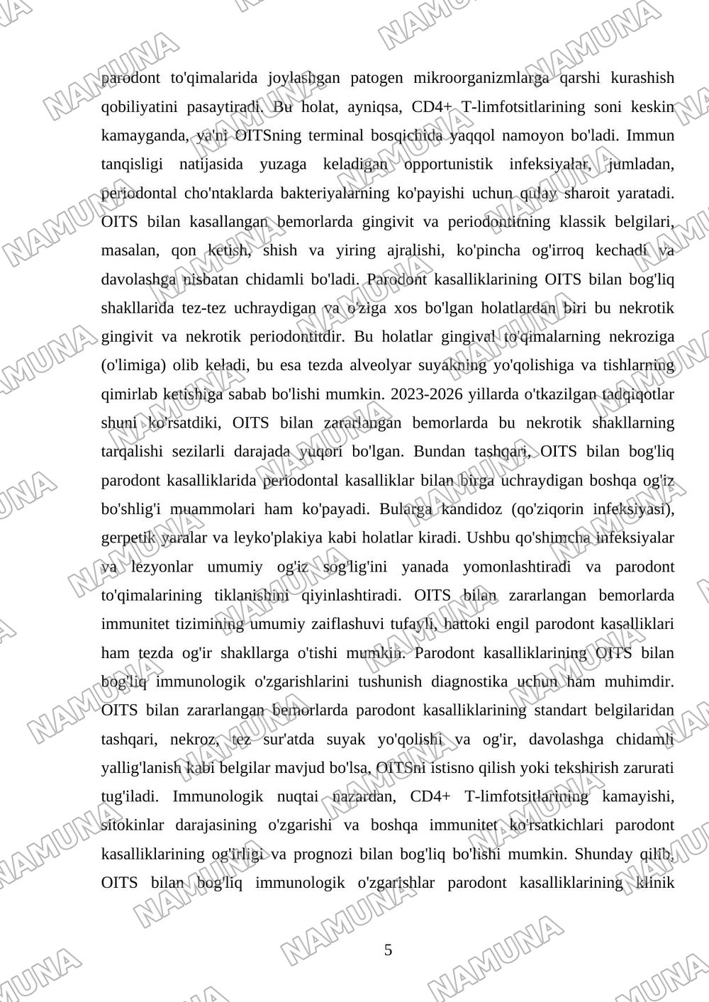 Oitsda paradontdagi o’zgarishlar klinikasi qiyosiy tashxis — mustaqil ish, 5-varaq