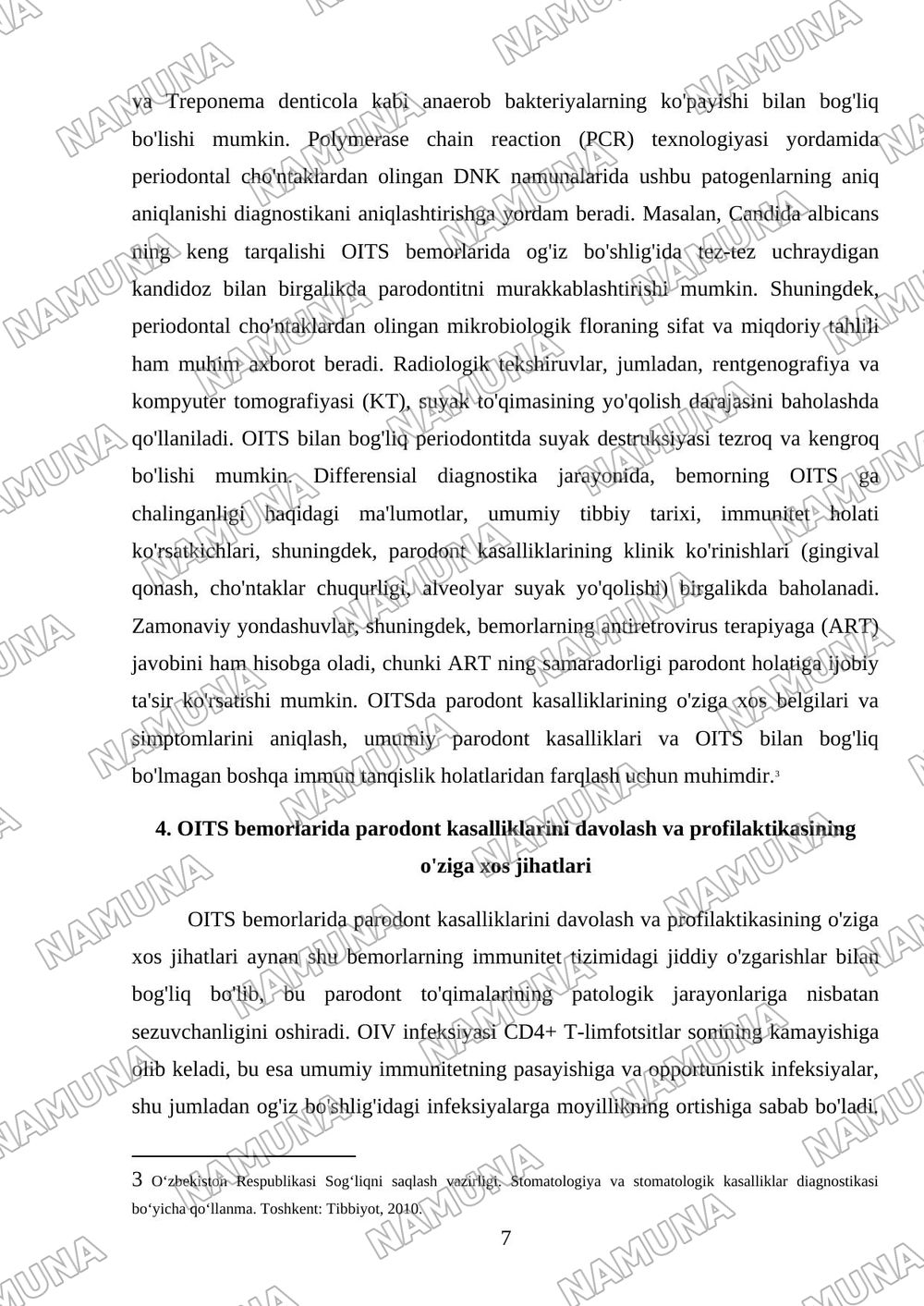 Oitsda paradontdagi o’zgarishlar klinikasi qiyosiy tashxis — mustaqil ish, 7-varaq