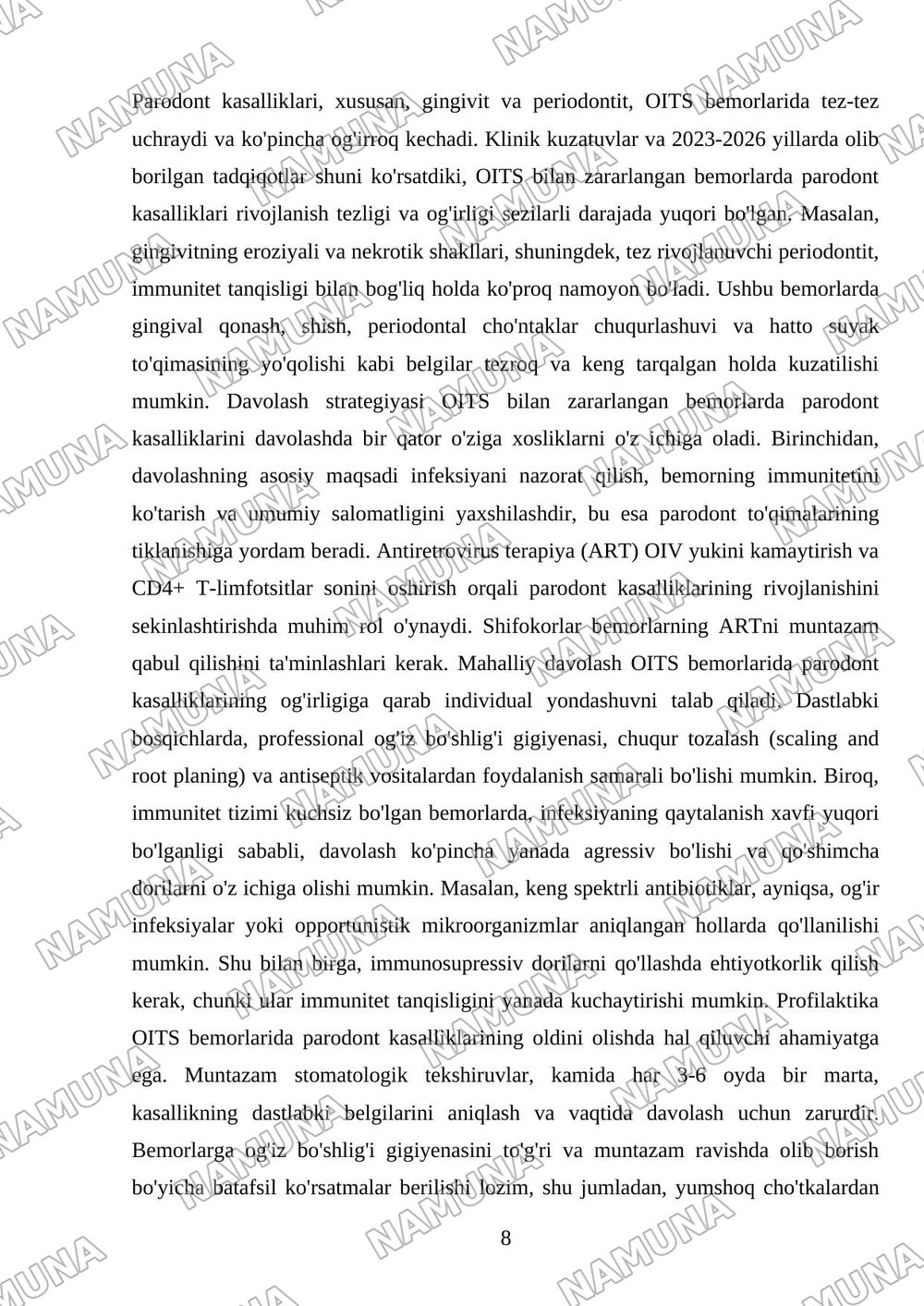 Oitsda paradontdagi o’zgarishlar klinikasi qiyosiy tashxis — mustaqil ish, 8-varaq