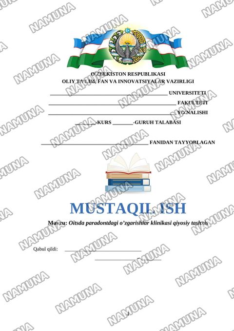 Oitsda paradontdagi o’zgarishlar klinikasi qiyosiy tashxis — mustaqil ish