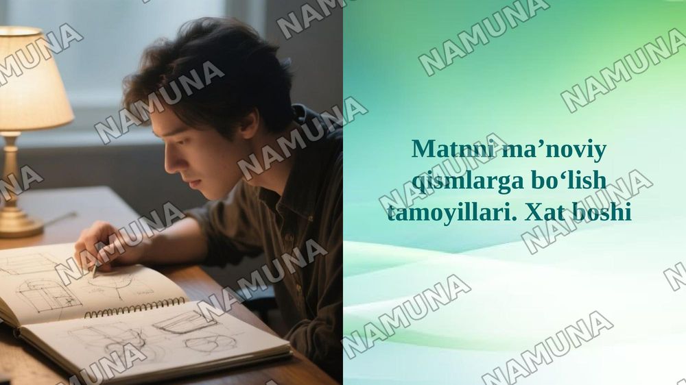 Matnni ma’noviy qismlarga bo‘lish tamoyillari. Xat boshi — taqdimot, 1-slayd