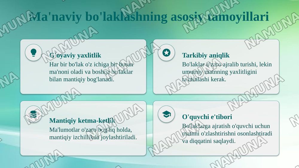 Matnni ma’noviy qismlarga bo‘lish tamoyillari. Xat boshi — taqdimot, 4-slayd
