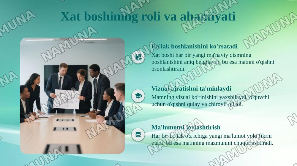 Matnni ma’noviy qismlarga bo‘lish tamoyillari. Xat boshi — taqdimot, 6-slayd