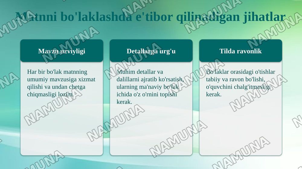 Matnni ma’noviy qismlarga bo‘lish tamoyillari. Xat boshi — taqdimot, 7-slayd