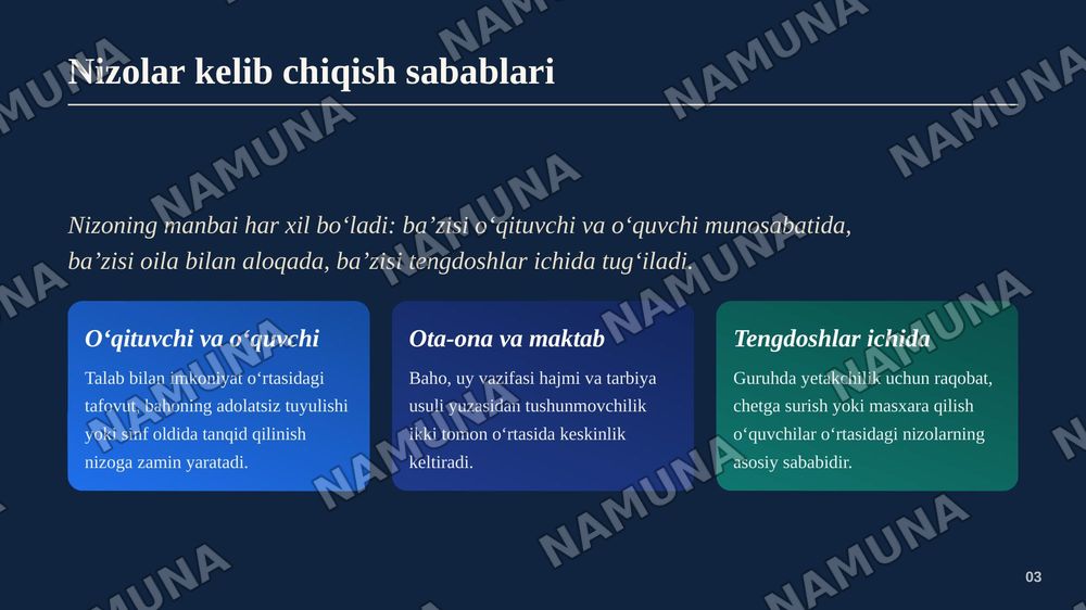 Ta’lim jarayonida uchraydigan nizoli vaziyatlarni keys shaklida ishlab chiqish va ularning kelib chiqish sabablarini tahlil qilish. — zamonaviy taqdimot, 4-slayd