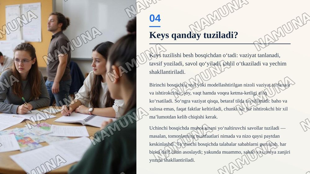 Ta’lim jarayonida uchraydigan nizoli vaziyatlarni keys shaklida ishlab chiqish va ularning kelib chiqish sabablarini tahlil qilish. — zamonaviy taqdimot, 5-slayd