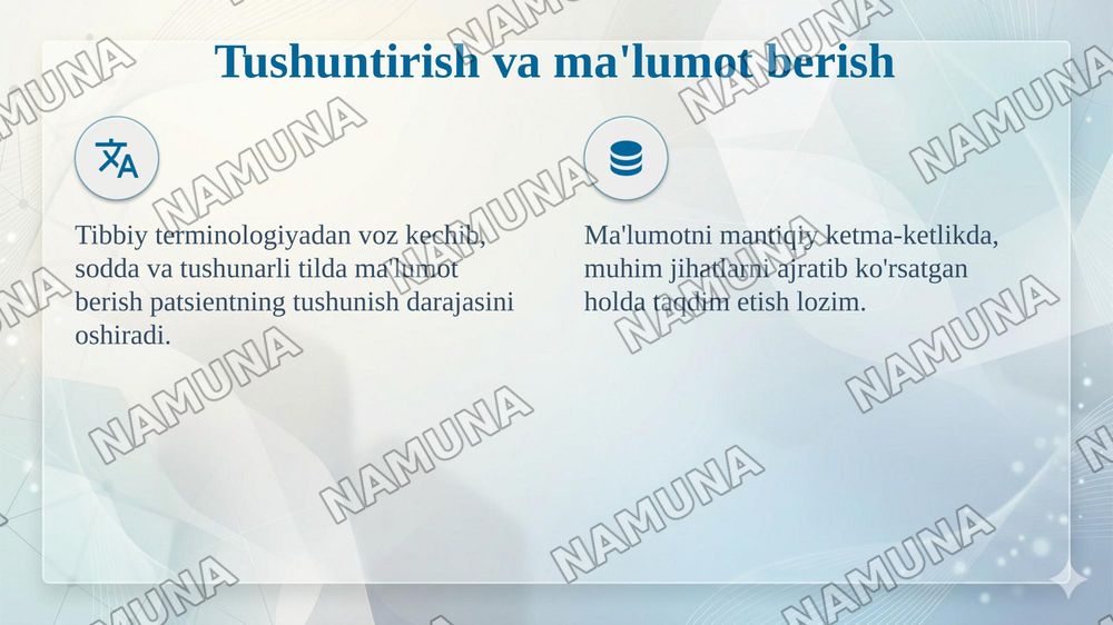 Patsient bilan verbal muloqot ko'nikmalari. — taqdimot, 6-slayd