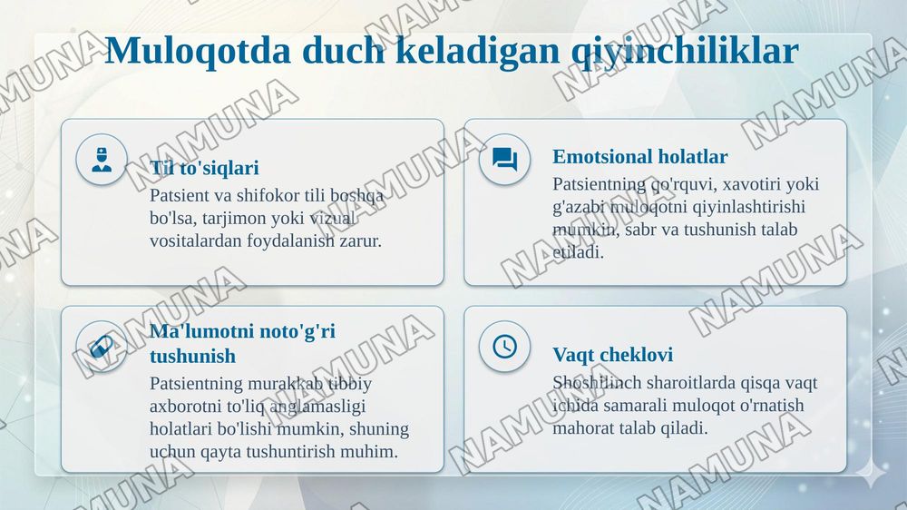 Patsient bilan verbal muloqot ko'nikmalari. — taqdimot, 7-slayd