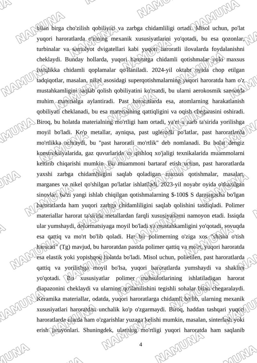 Harorat va vaqtni materiallarning mexanik xarakteristikalariga taʼsiri — mustaqil ish, 4-varaq