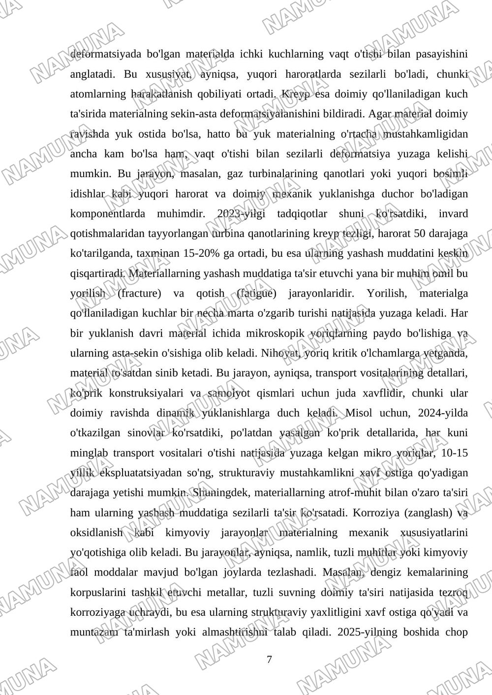 Harorat va vaqtni materiallarning mexanik xarakteristikalariga taʼsiri — mustaqil ish, 7-varaq