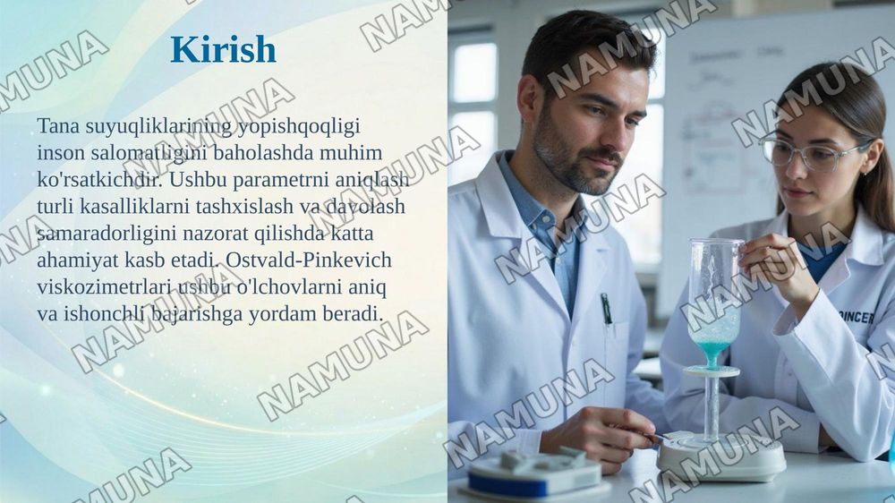 Tana suyuqliklarining yopishqoqligi aniqlash usullari o'rganish. Ostvald-Pinkevich Viskozimetri VPJ-2 va VK-4 yordamida suyuqlikning yopishqoqligini aniqlash. — taqdimot, 3-slayd