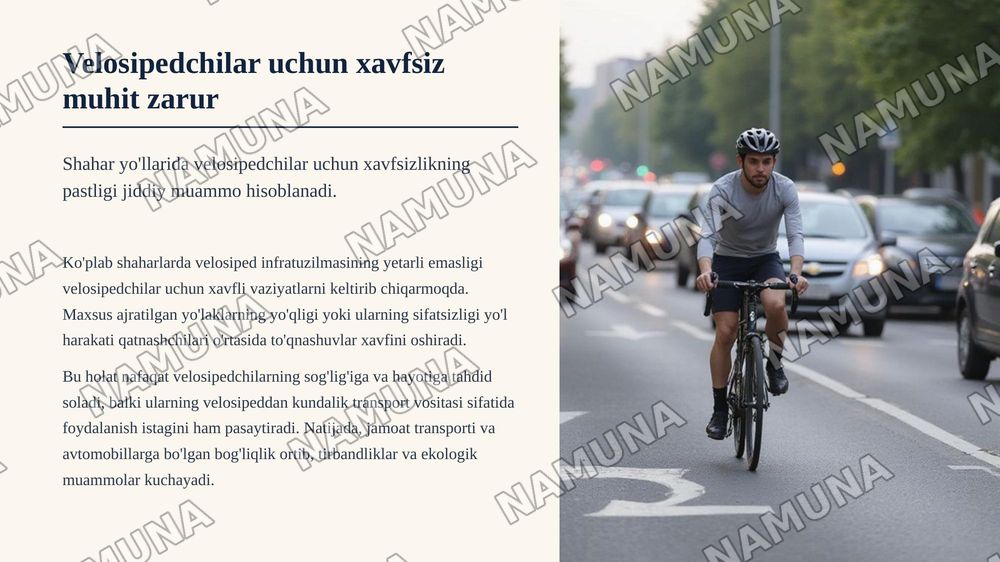Velosiped uchun ham xavfsiz joy kerak — zamonaviy taqdimot, 3-slayd