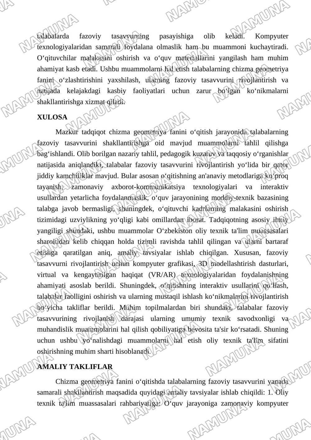 Chizma geometriya fanini oʻqitishda talabalarning fazoviy tasavvurini shakllantirish muammolari. — maqola, 4-varaq