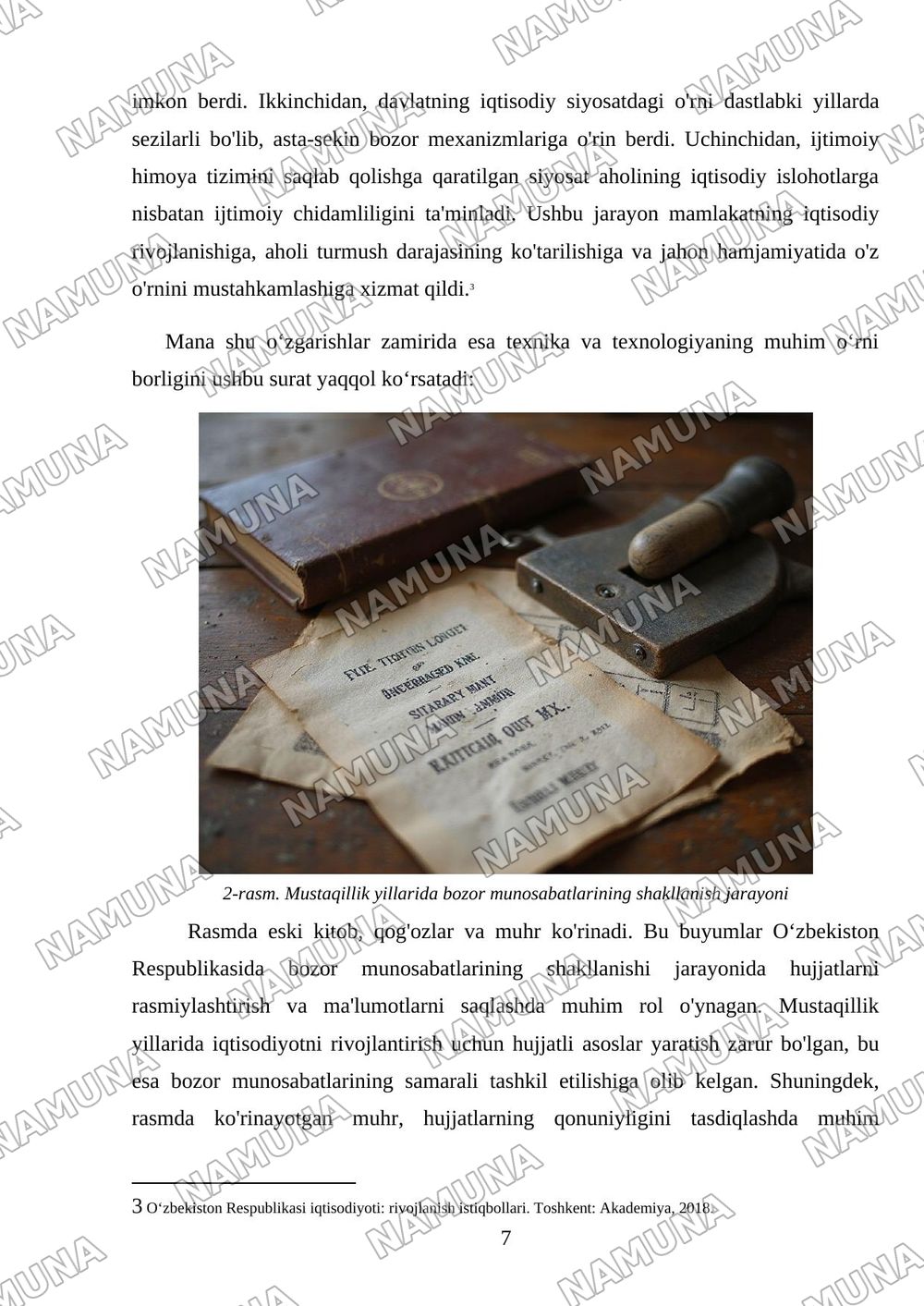 Mavzu: O‘zbekiston Respublikasida bozor munosabatlarining shakllanishi, uning yo‘nalishlari, bosqichlari va xususiyatlari — mustaqil ish, 7-varaq