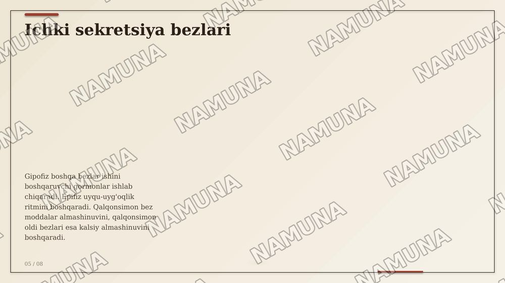 Asab sistemasi sezgi a'zolari ichki sekretsiya bezlari teri suyak muskul sistemalarining anotomik fiziologik xususiyatlari — zamonaviy taqdimot, 5-slayd