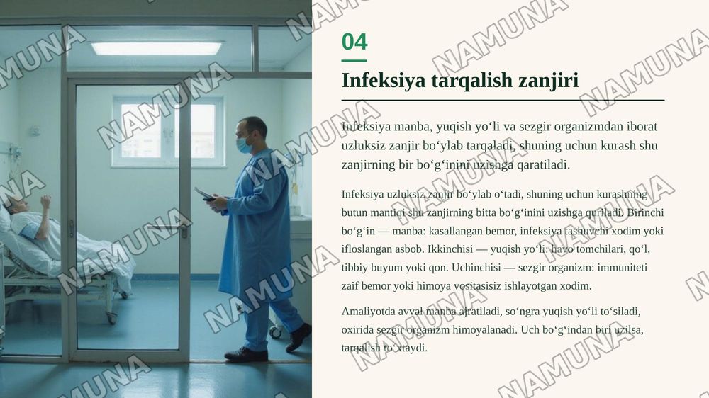 2 
Davolash profilaktik muassasalarida (DPM) yuqumli kasalliklar bilan kurashish, bemorlar va tibbiyot xodimlari sog‘liqlarini muhofaza qilishning tarkibiy qismidir. COVID-19 infeksiyasi va boshqa infeksiyalar misolida. — zamonaviy taqdimot, 5-slayd