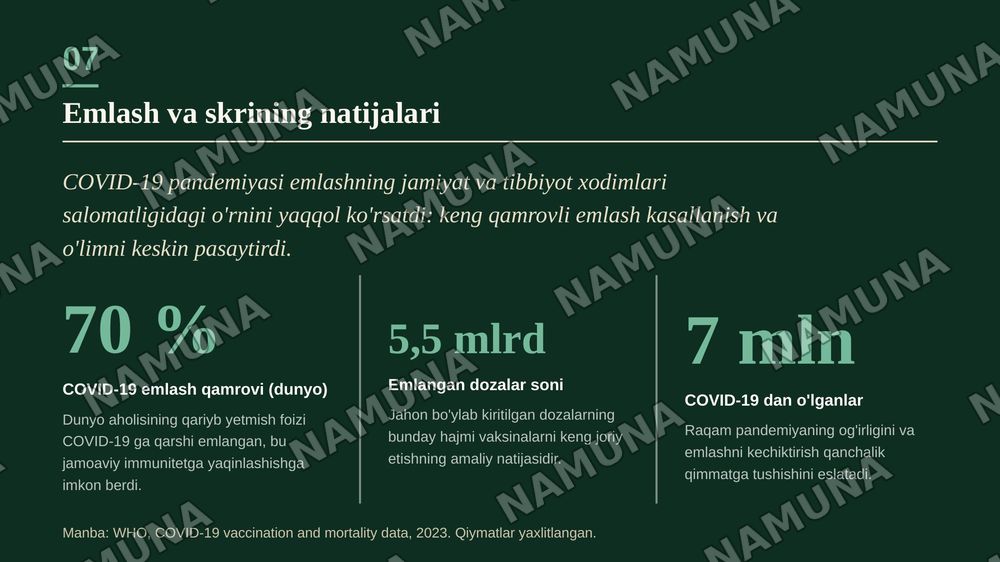 2 
Davolash profilaktik muassasalarida (DPM) yuqumli kasalliklar bilan kurashish, bemorlar va tibbiyot xodimlari sog‘liqlarini muhofaza qilishning tarkibiy qismidir. COVID-19 infeksiyasi va boshqa infeksiyalar misolida. — zamonaviy taqdimot, 8-slayd