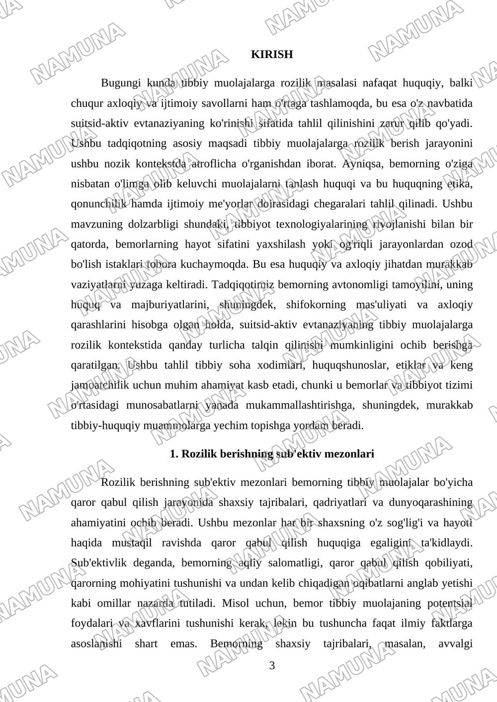 Tibbiy muolajalarga rozilik masalasi tahlil qilish, suitsid-aktiv evtanaziyaning koʻrinishi sifatida bilish — mustaqil ish, 3-varaq