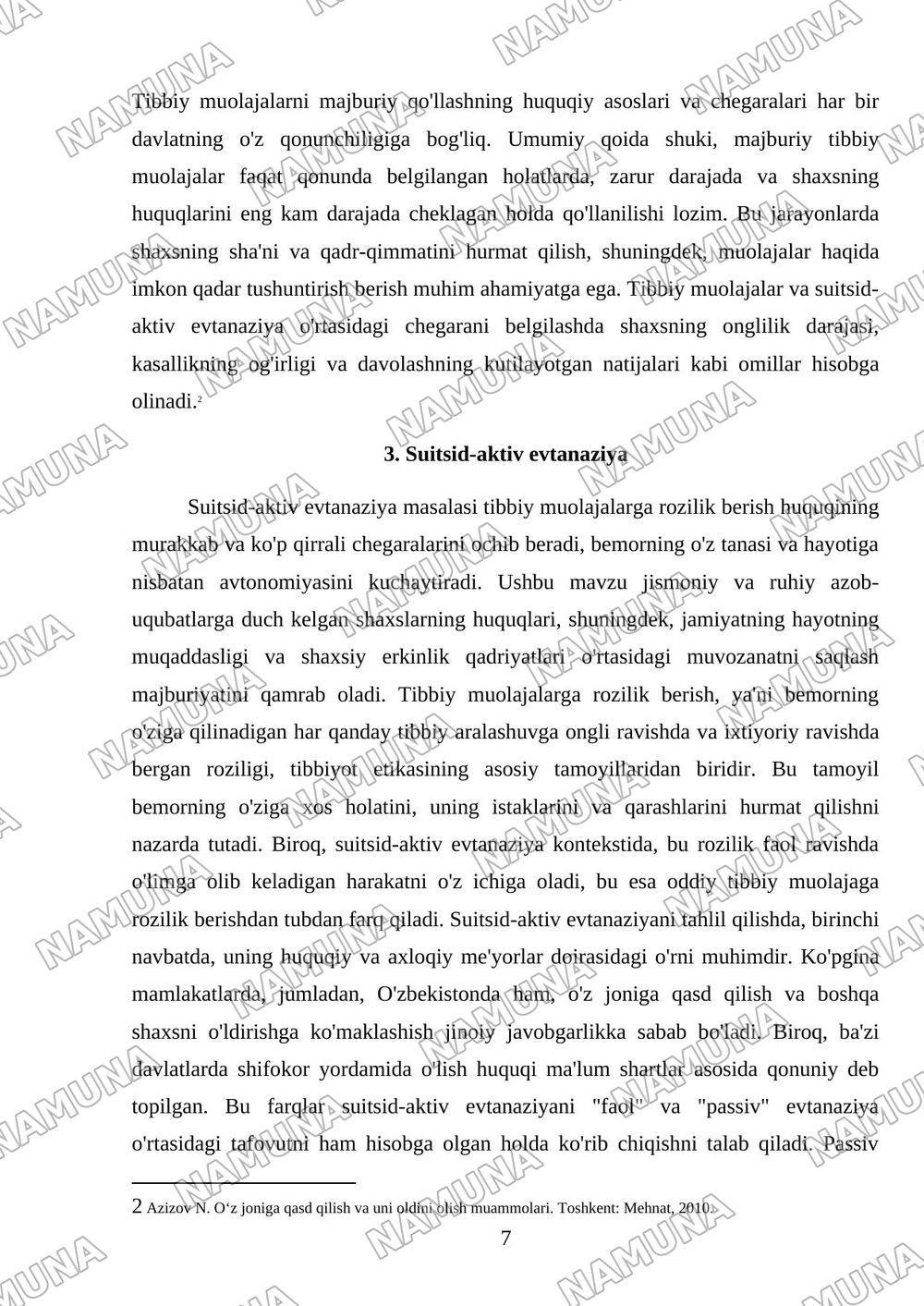 Tibbiy muolajalarga rozilik masalasi tahlil qilish, suitsid-aktiv evtanaziyaning koʻrinishi sifatida bilish — mustaqil ish, 7-varaq