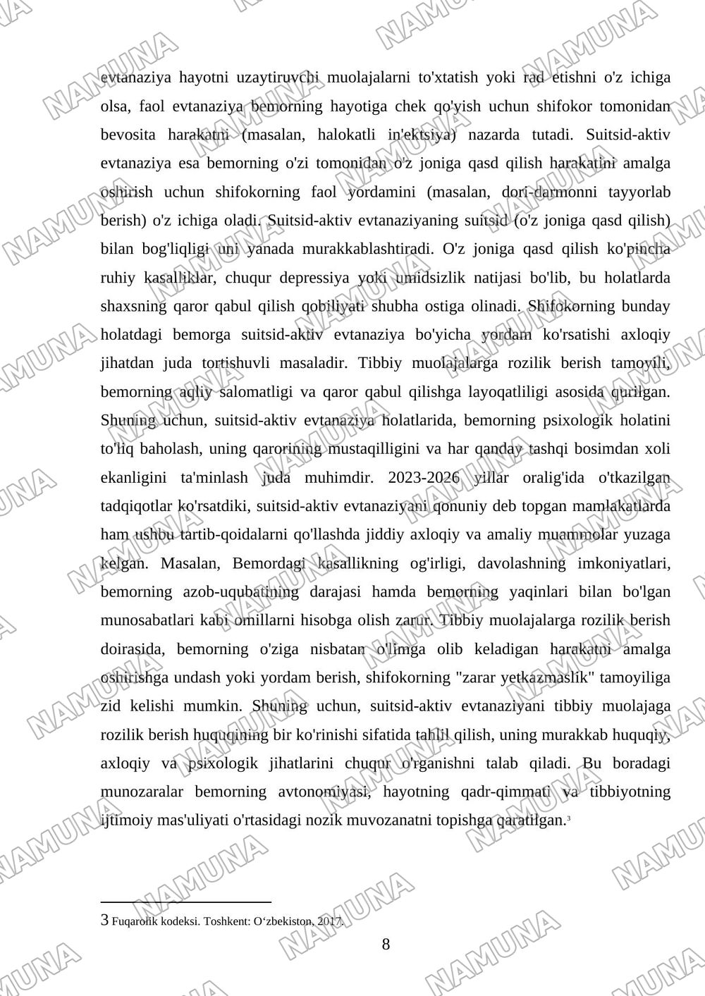 Tibbiy muolajalarga rozilik masalasi tahlil qilish, suitsid-aktiv evtanaziyaning koʻrinishi sifatida bilish — mustaqil ish, 8-varaq