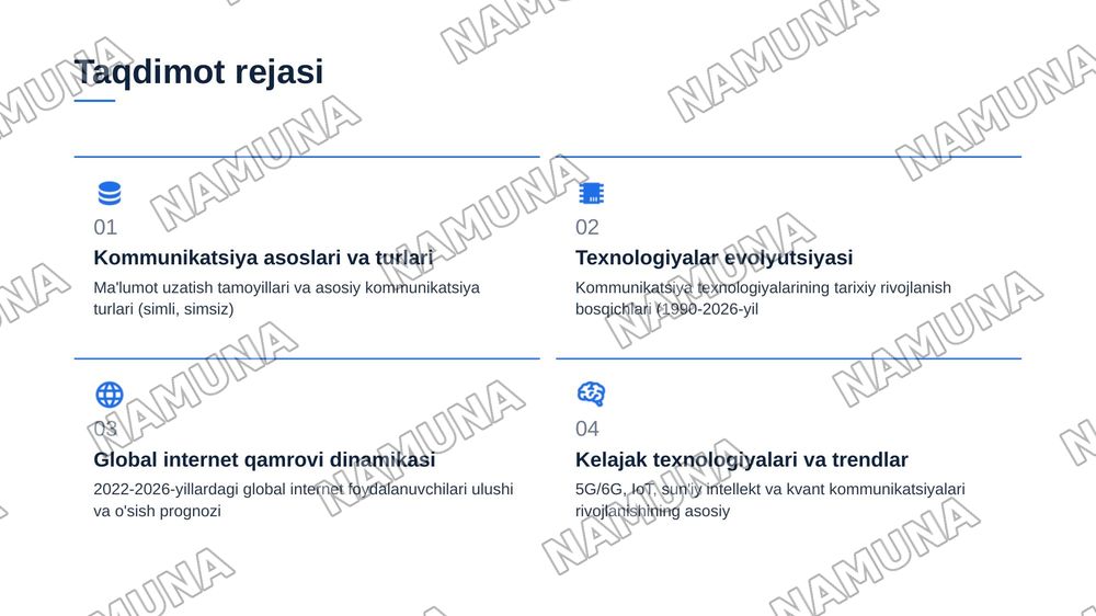 Kommunikatsion texnalogiyalar va tizimlar — zamonaviy taqdimot, 2-slayd