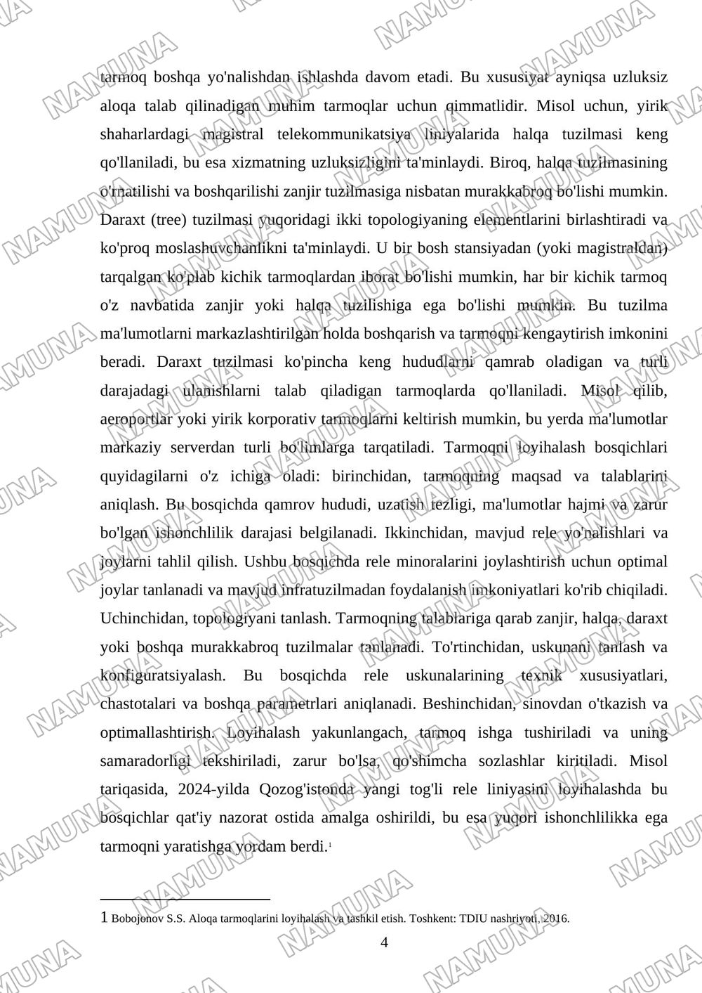 Radiorele tarmoqlarining topologiyalari. Zanjir, halqa va daraxt tuzilmalari, tarmoqni loyihalash bosqichlari. — mustaqil ish, 4-varaq
