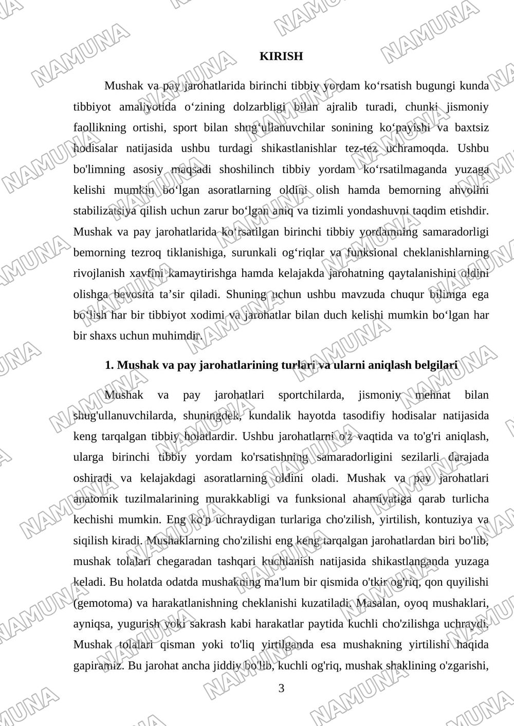 Mushak va pay jarohatlarida birinchi tibbiy yordam koʻrsatish — mustaqil ish, 3-varaq