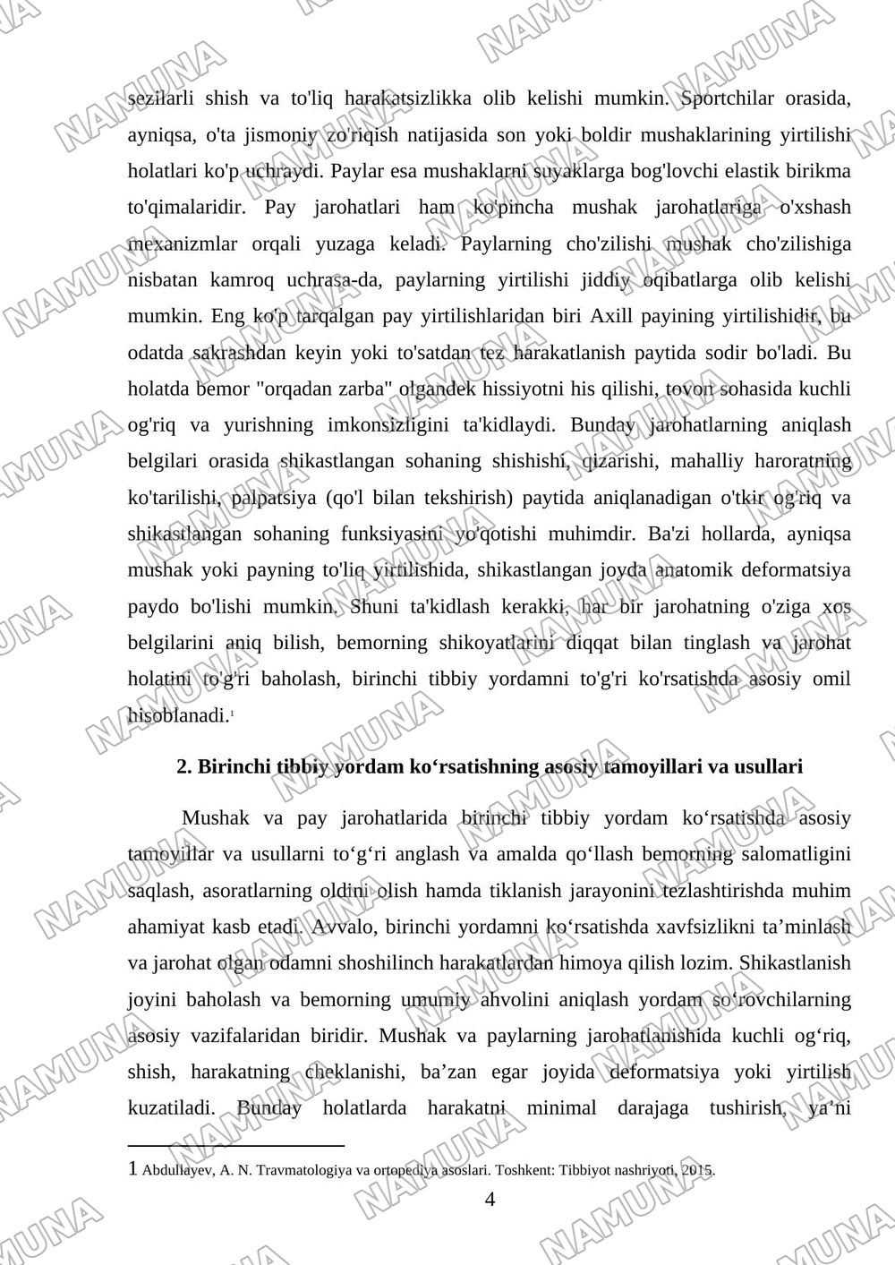Mushak va pay jarohatlarida birinchi tibbiy yordam koʻrsatish — mustaqil ish, 4-varaq
