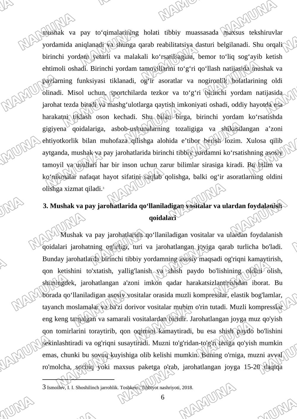 Mushak va pay jarohatlarida birinchi tibbiy yordam koʻrsatish — mustaqil ish, 6-varaq