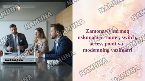 Zamonaviy tarmoq uskunalari: router, switch, access point va  
modemning vazifalari — taqdimot